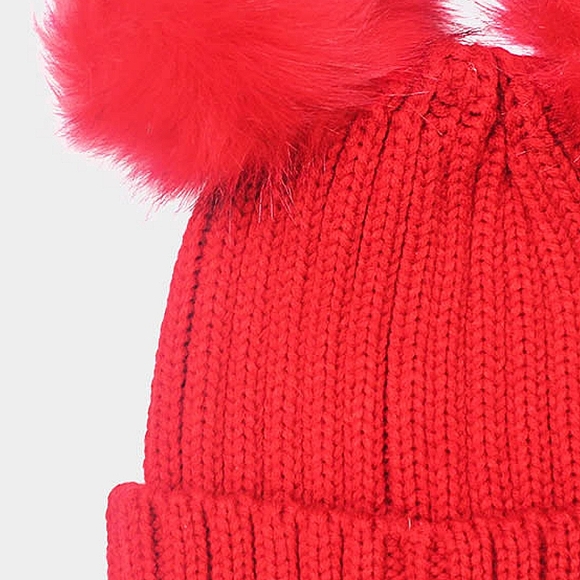 Red Double Fur Pom Pom Style Winter Beanie Hat Fashion Statement Accessories - Picture 2 of 2